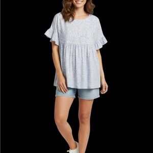 BUCKETLIST Light Blue Floral Blouse with Ruffle Sleeves